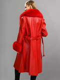 FAUX FUR GENUINE LEATHER COAT IN RED