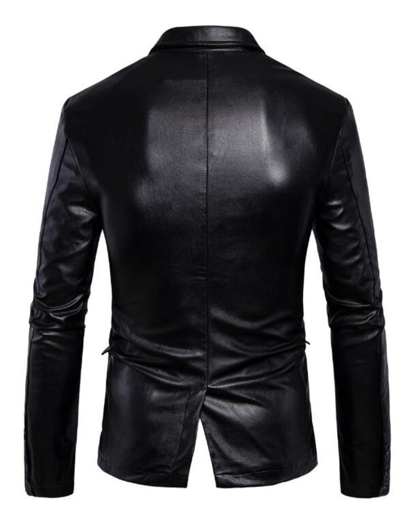 JE.Fashion Lambskin Black Leather Blazer Office Purpose