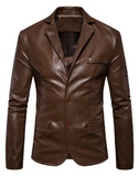 JE.Fashion Lambskin Brown Leather Blazer Office Purpose