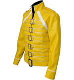 Freddie Mercury Wembley Concert Military Strap Queen Yellow Leather Biker Jacket