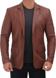 Glendale 2 Buttons Mens Brown Leather Blazer