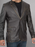 Glendale 2 Buttons Mens Brown Leather Blazer