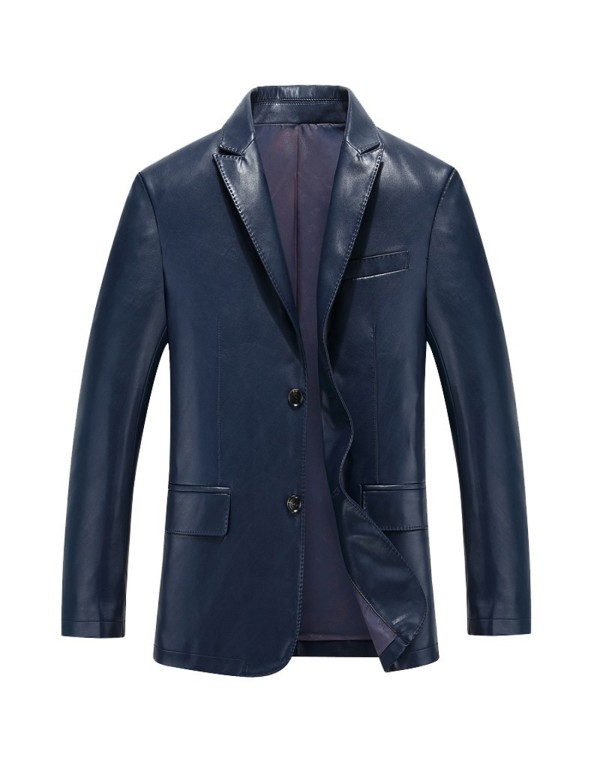 JE.Fashion Leather Blazer In Blue Color Lambskin Leather Coat