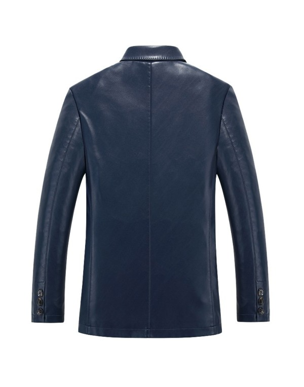 JE.Fashion Leather Blazer In Blue Color Lambskin Leather Coat