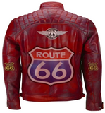 Men Red Vintage Biker Motorcycle Distressed Route 66 Leather Jacket
