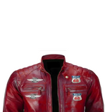 Men Red Vintage Biker Motorcycle Distressed Route 66 Leather Jacket