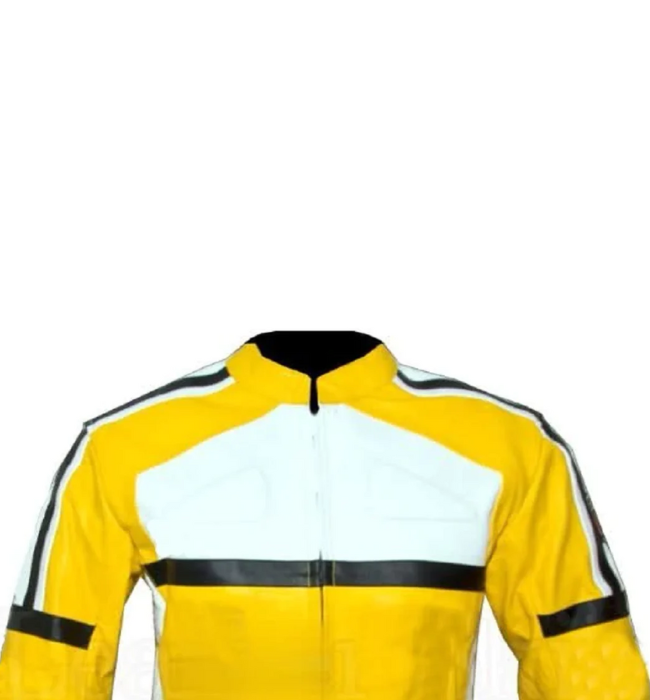Men's Yellow White Biker Racing Leather Jacket