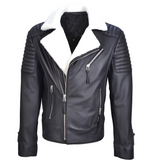 Mens Shearling Black Jacket With White Fur