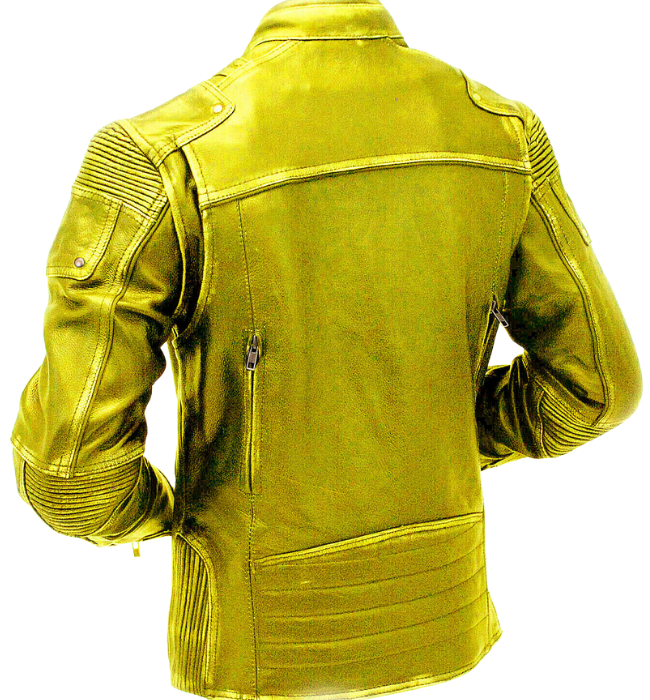 Men Yellow Vintage Motorcycle Cafe Racer Leather JacketMen Yellow Vintage Motorcycle Cafe Racer Leather Jacket