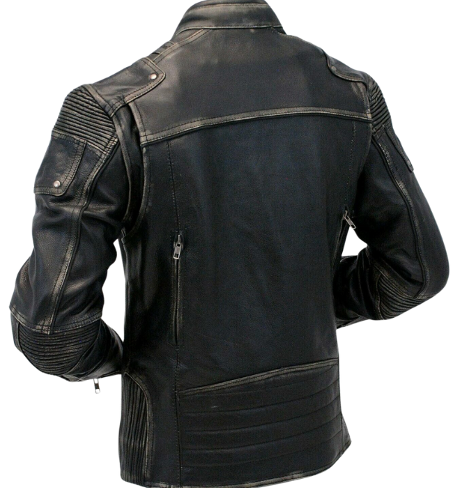 Men Yellow Vintage Motorcycle Cafe Racer Leather Jacket