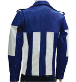 Mens Blue and White Motorcycle Leather Jacket