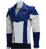 Mens Blue and White Motorcycle Leather Jacket
