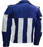 Mens Blue and White Motorcycle Leather Jacket