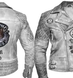 Men Classic Biker Motorcycle Cafe Racer Sheep Leather Jacket