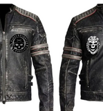 Mens Vintage Biker Cafe Racer Distressed Leather Jacket