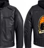 Black Hoodie Leather Biker Jacket for Men With Skull