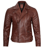 Men’s Classic Diamond Biker Vintage Genuine Leather Jacket