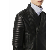Mens Black Bomber Quilted Leather fashion Stylish Jacket
