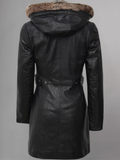 Jean Womens Black Leather Coat Removable Fur Hood