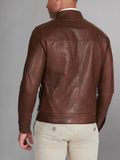 MEN’S CAFE RACER BROWN GENUINE LEATHER JACKET