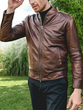 MEN’S CAFE RACER BROWN GENUINE LEATHER JACKET