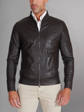 MEN’S CAFE RACER BROWN GENUINE LEATHER JACKET