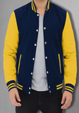 Men Black and Yellow Baseball Bomber Jacket
