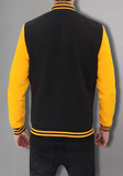 Men Black and Yellow Baseball Bomber Jacket
