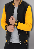 Men Black and Yellow Baseball Bomber Jacket
