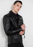 Men Classic Biker Motorcycle Cafe Racer Sheep Leather Jacket
