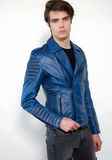 Men Classic Biker Motorcycle Cafe Racer Sheep Leather Jacket
