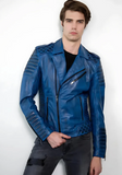 Men Classic Biker Motorcycle Cafe Racer Sheep Leather Jacket
