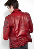 Men Classic Biker Motorcycle Cafe Racer Sheep Leather Jacket
