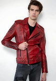 Men Classic Biker Motorcycle Cafe Racer Sheep Leather Jacket
