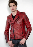 Men Classic Biker Motorcycle Cafe Racer Sheep Leather Jacket
