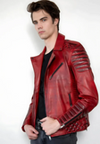 Men Classic Biker Motorcycle Cafe Racer Sheep Leather Jacket
