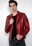 Men Classic Biker Motorcycle Cafe Racer Sheep Leather Jacket
