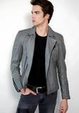 Men Classic Biker Motorcycle Cafe Racer Sheep Leather Jacket
