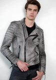 Men Classic Biker Motorcycle Cafe Racer Sheep Leather Jacket
