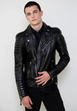 Men Classic Biker Motorcycle Cafe Racer Sheep Leather Jacket
