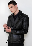 Men Classic Biker Motorcycle Cafe Racer Sheep Leather Jacket
