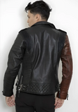 Men Classic Biker Motorcycle Cafe Racer Sheep Leather Jacket