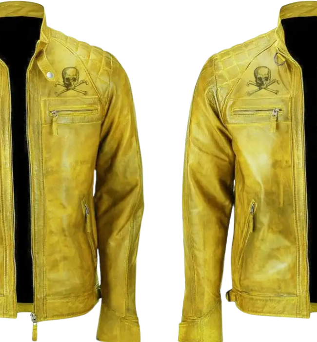 Men Danger Skull Vintage Biker Distressed Leather Jacket