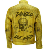 Men Danger Skull Vintage Biker Distressed Leather Jacket