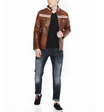Men Genuine Brown Biker Casual Stylish Leather Jacket