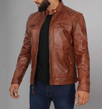 Men Genuine Distressed Leather Biker Jacket