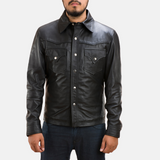 Men Real Black Soft Leather Shirt Jacket Suede Slim Fit Men Vintage