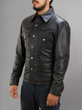 Men Real Black Soft Leather Shirt Jacket Suede Slim Fit Men Vintage