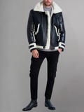 Men's -Shearling Fabric-Black leather Jacket