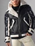 Men's -Shearling Fabric-Black leather Jacket